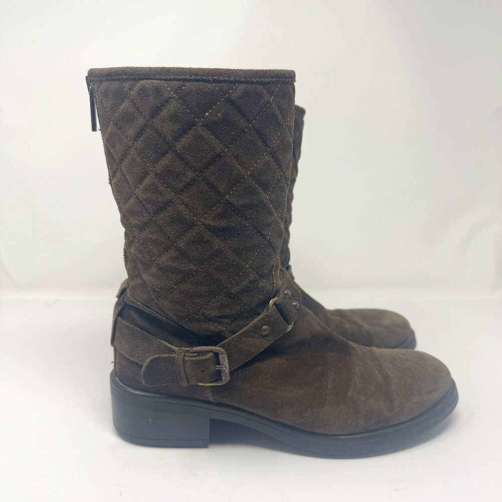 Aquatalia Olive Green Suede Quilted Moto Boots US 9